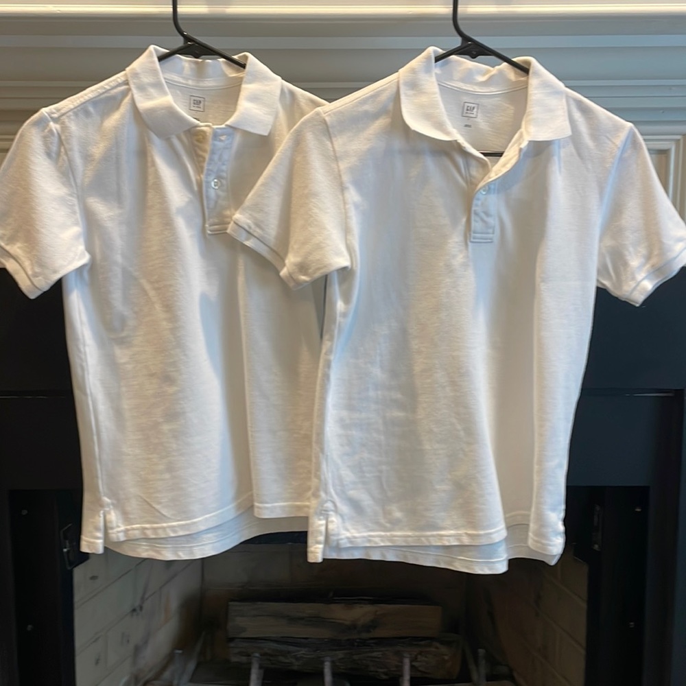NWOT - two boys GAP kids polo shirts, size large, white.